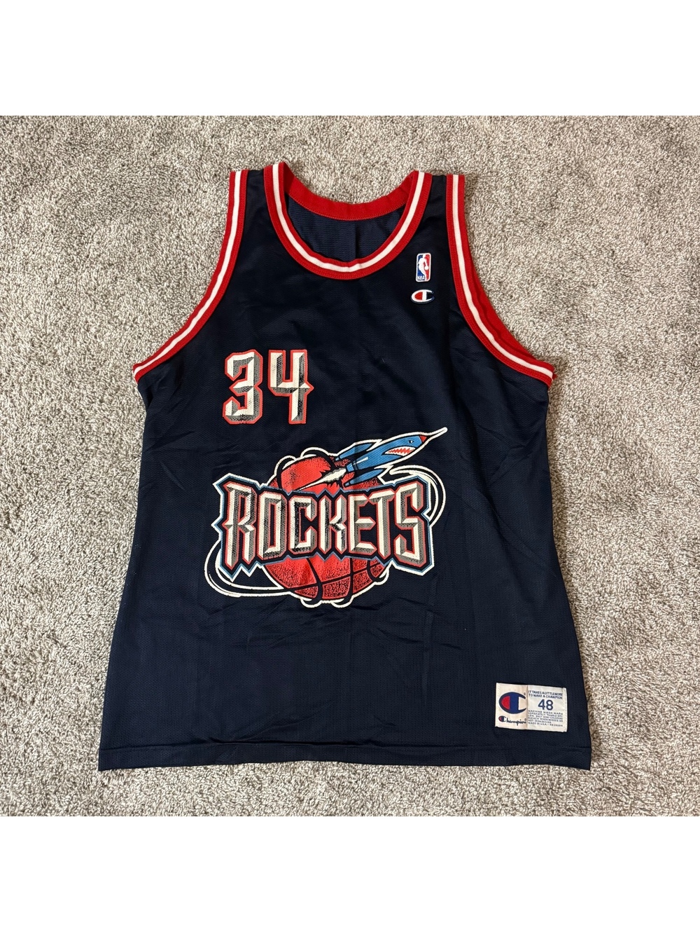 Vintage Houston Rockets #34 Olajuwon Champion NBA Jersey Size 48